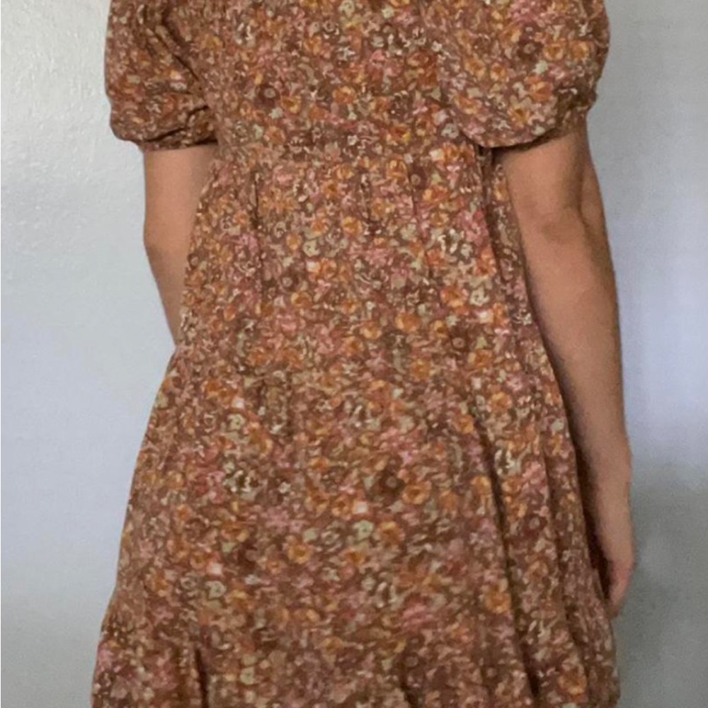 Wild Fable Brown Floral Short Puff Sleeve Boho Hippie Babydoll Dress. Small - Picture 15 of 15
